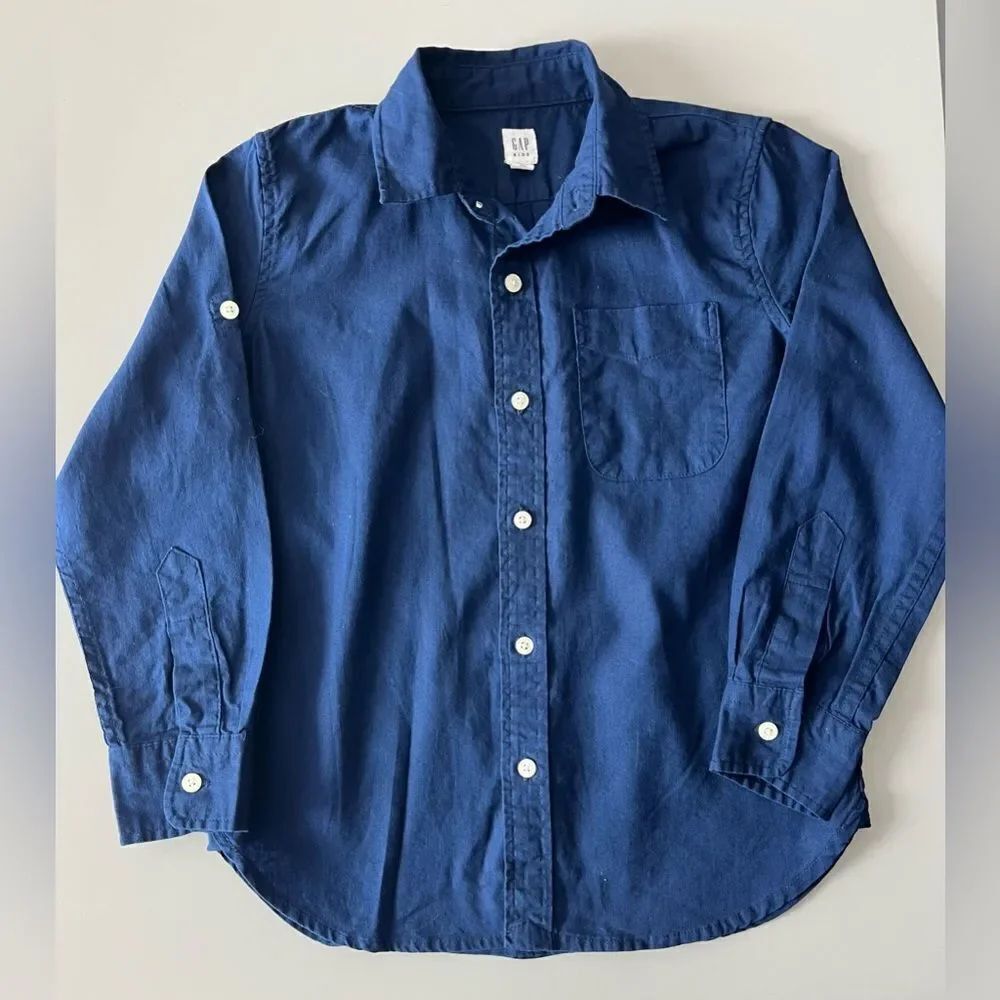 GAP Blue Button Down Shirt Long Sleeve Linen Cotton Blend